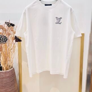 Louis Vuitton ink sketch logo embroidered short sleeve T-shirt